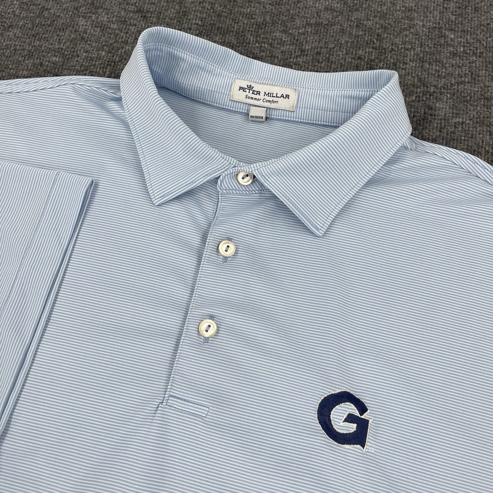 Peter Millar Summer Comfort Polo Shirt Mens XL Blue Striped Georgetown Hoyas